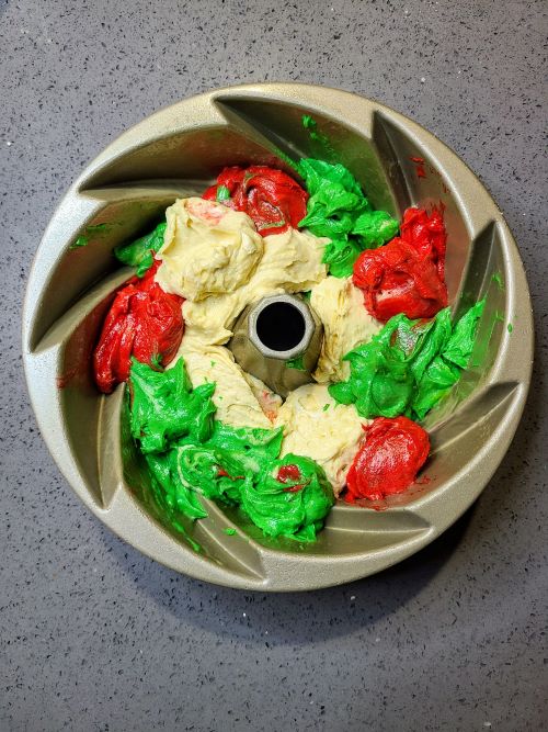 Christmas Buttermilk Cake with color pattern before baking