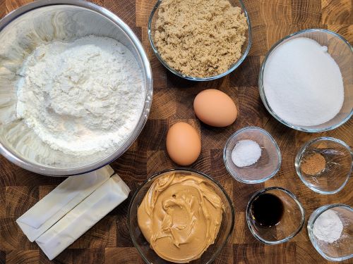 The ingredients of peanut butter cookies