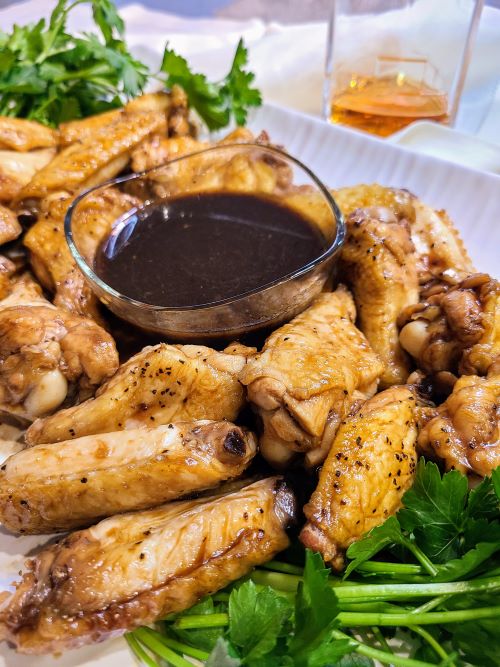 Platter of Bourbon chicken wings