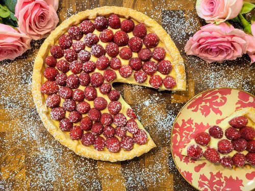 A plate with Raspberry tart
