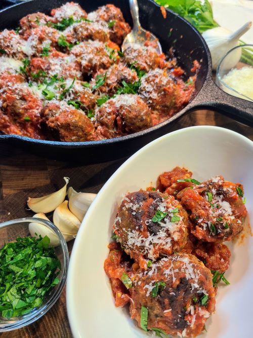 serving Baked Italian meatballs