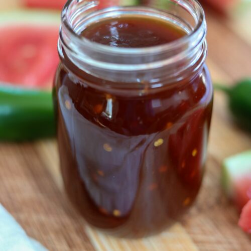 Jar of watermelon barbeque sauce