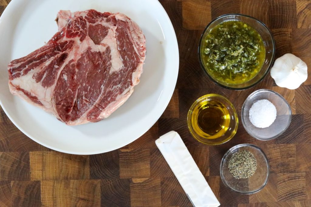Ingredients for pan seared steak with chimichurri