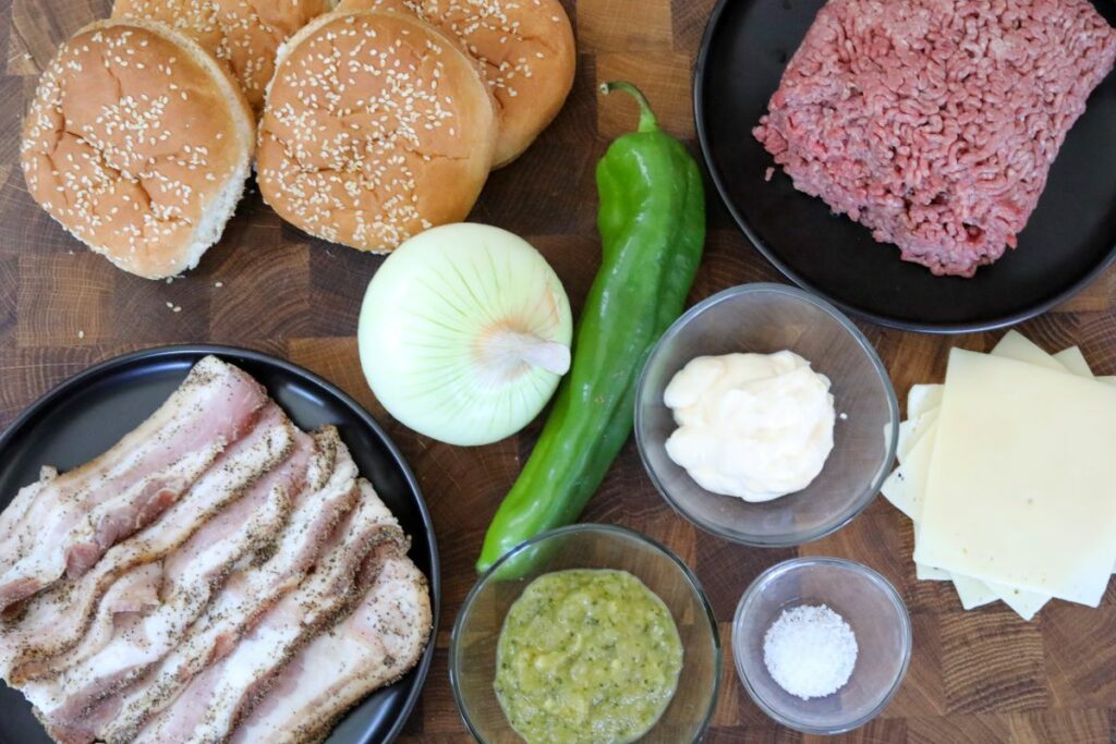 Ingredients for hatch chile hamburgers