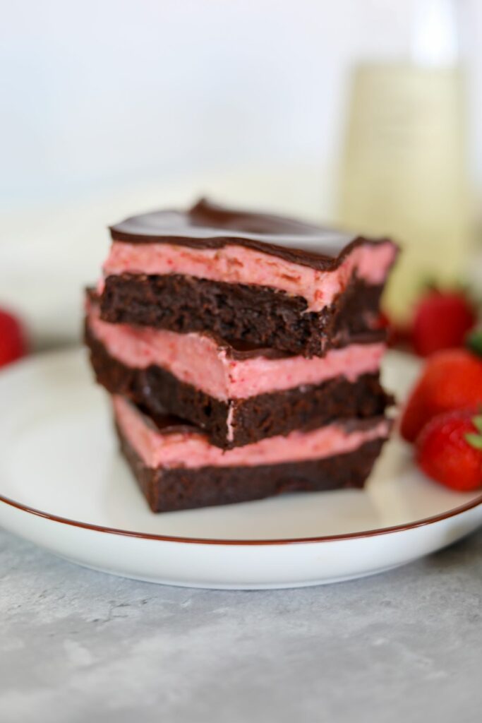 A stack of 3 strawberry brownies