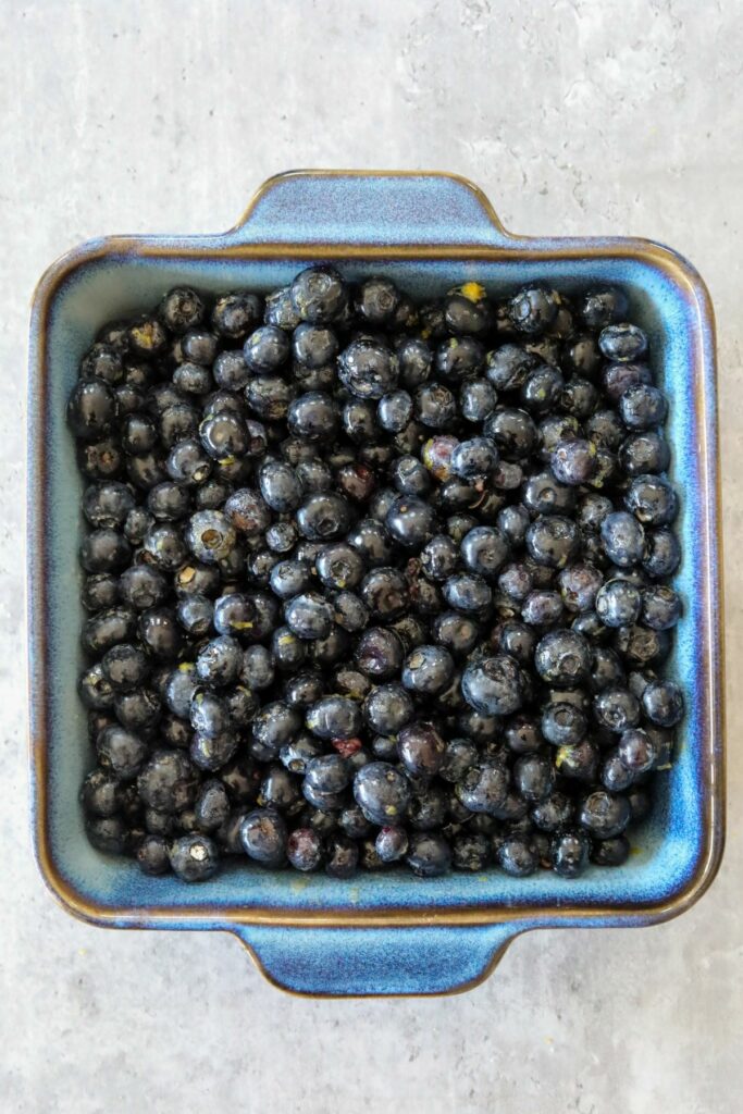 Blueberry filling in a baking dish