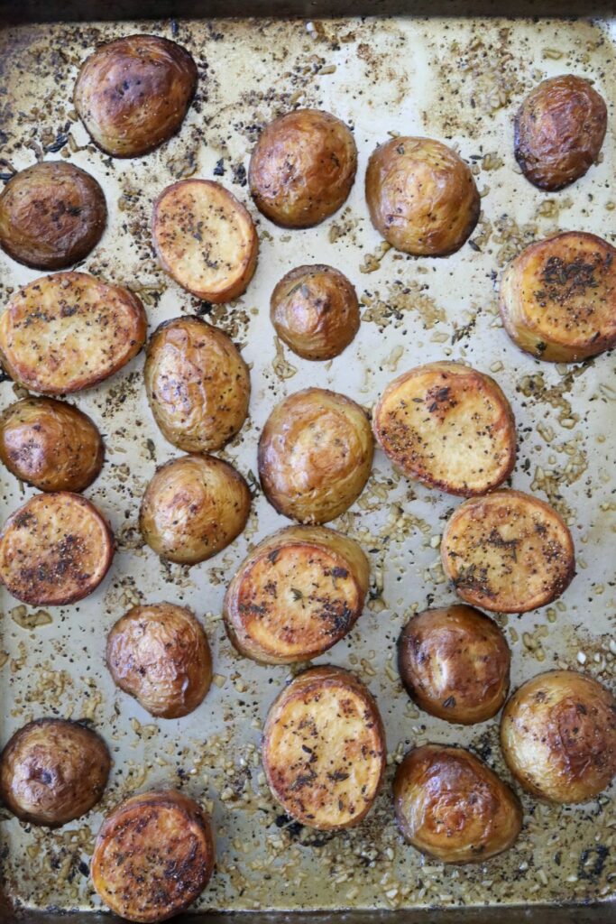 Roasted potatoes on a sheet pan
