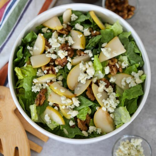 pear salad in a white bowl