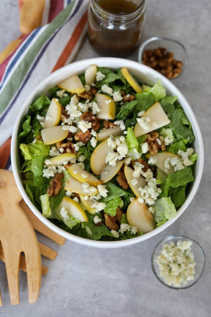 pear salad in a white bowl