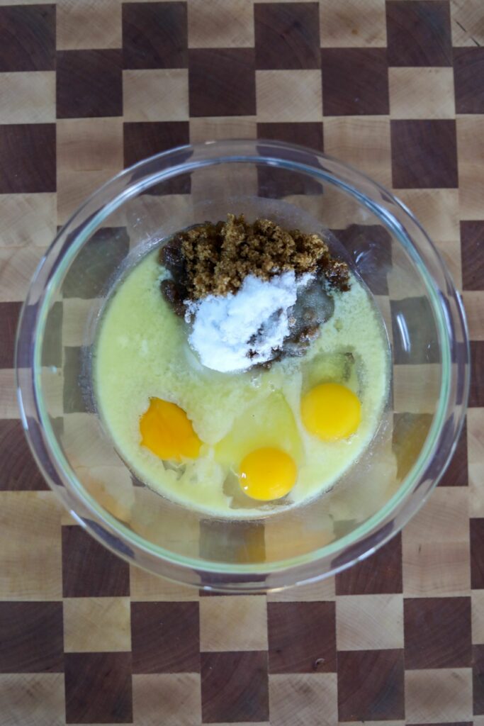 Glass bowl of sugar and eggs