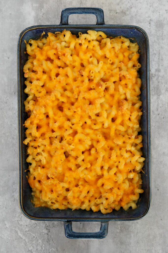 baked macaroni and cheese in a baking dish