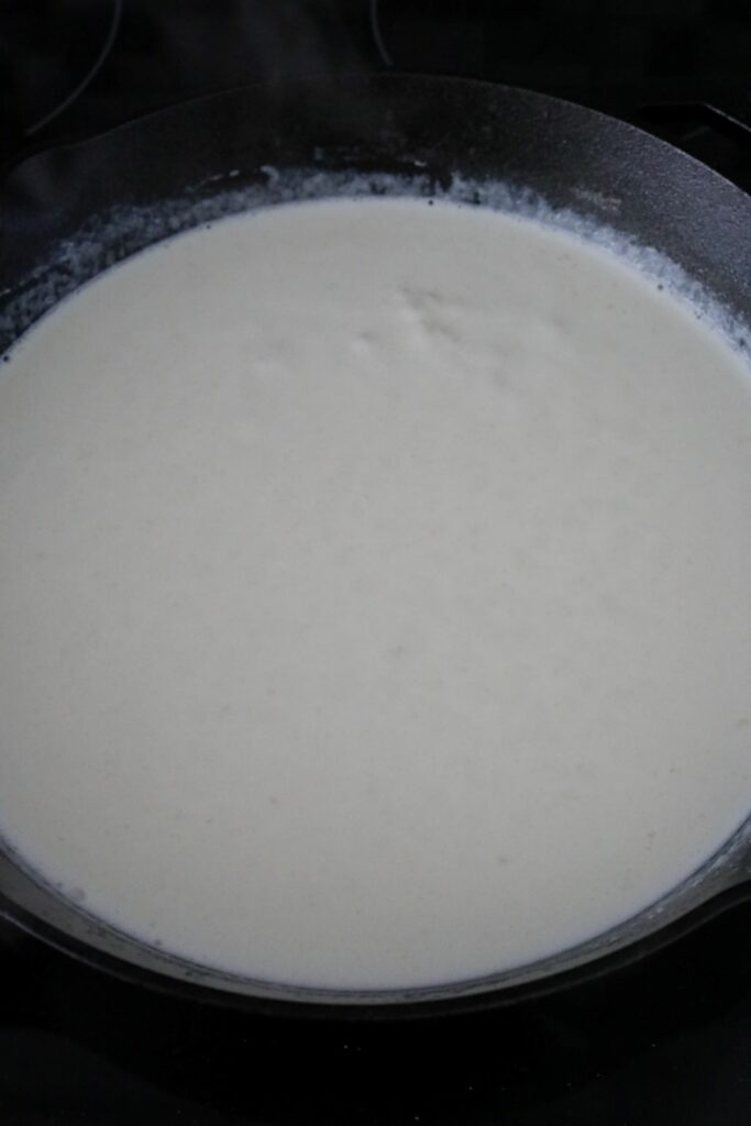 skillet with cream and flour
