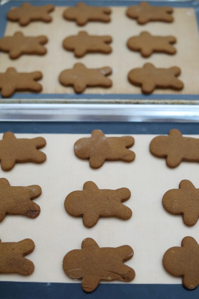 Baked gingerbread cookies on a sheet pan