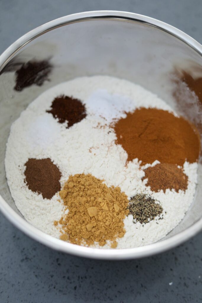 A bowl of dry ingredients before mixing