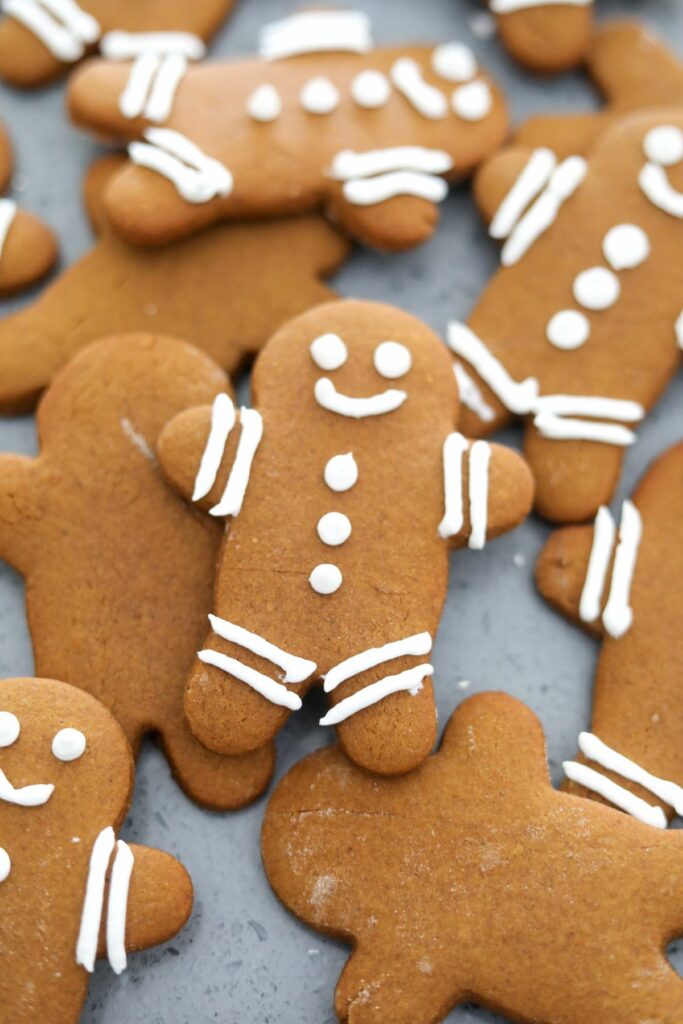 Close up of iced gingerbread cookies