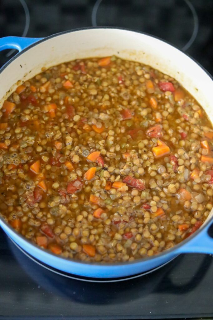cooked lentil soup on the stove