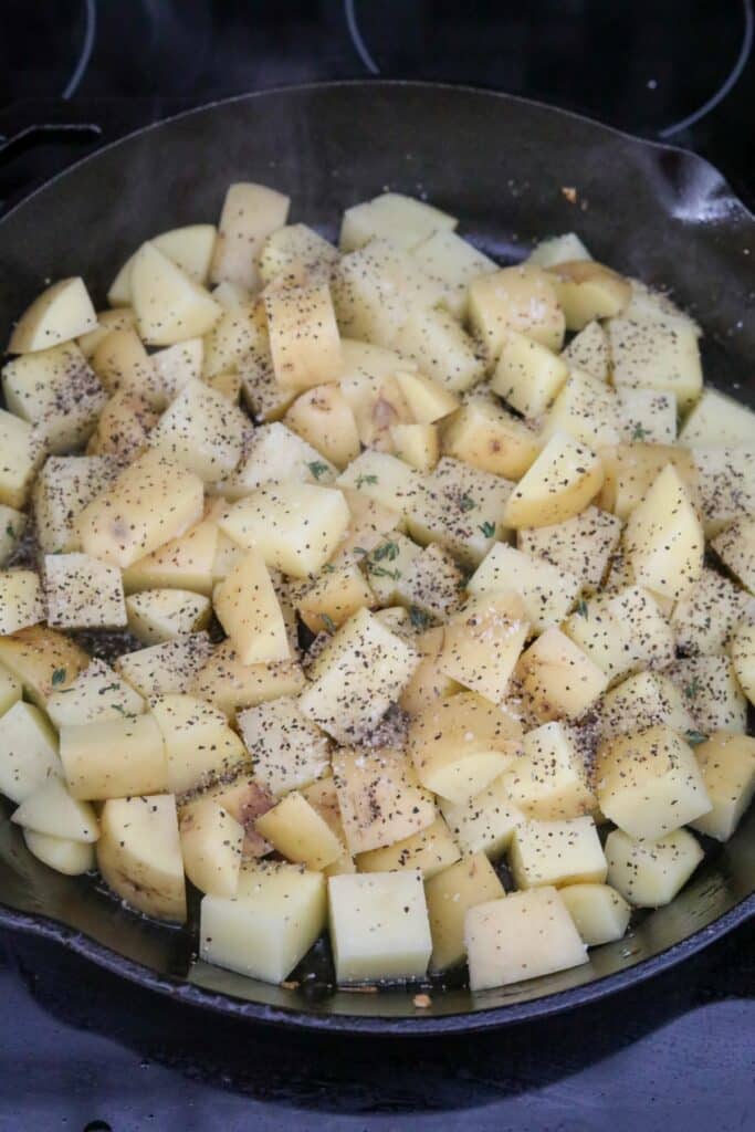 Potatoes in a cast iron skillet