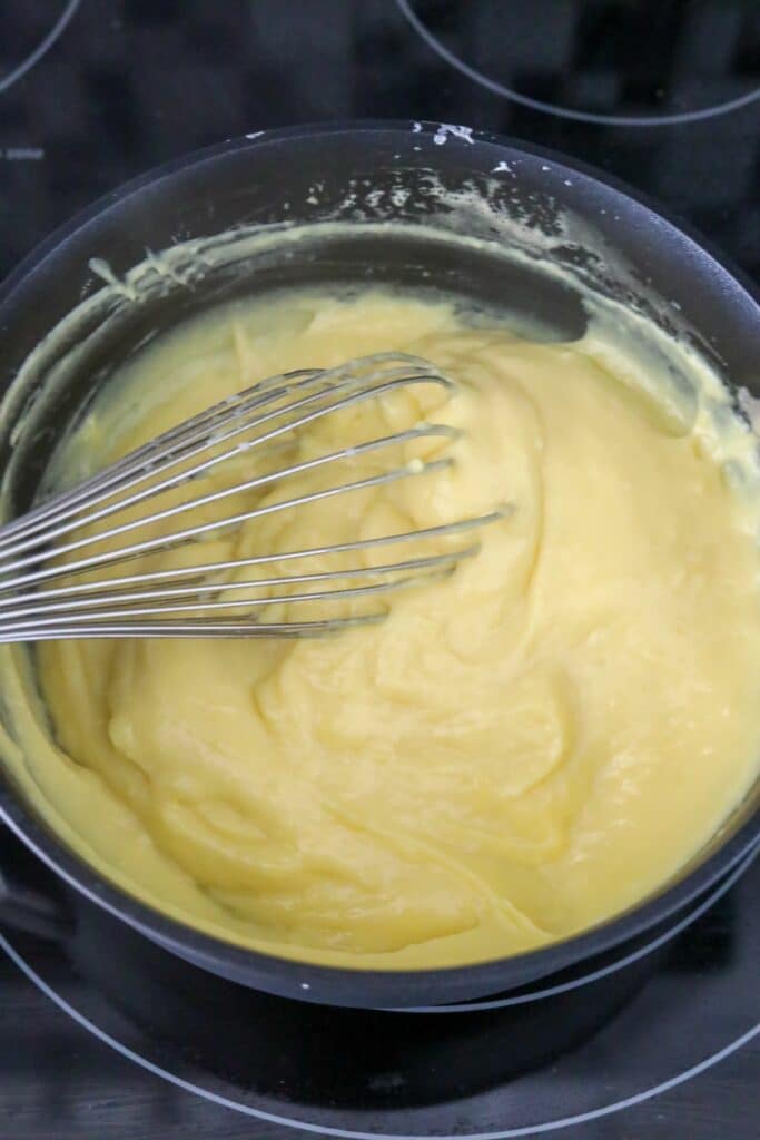 Thickened crème patisserie in a saucepan