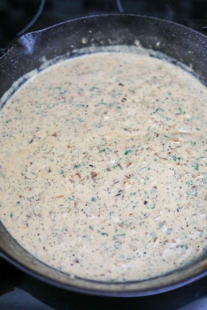 White wine sauce in a skillet