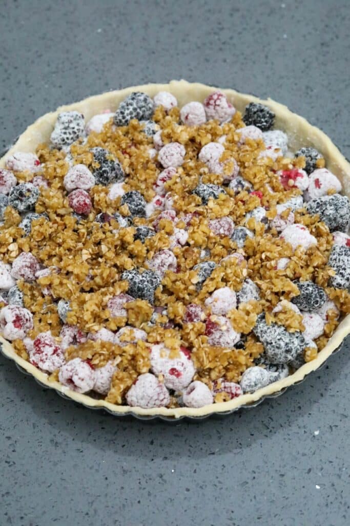 crumble added to the berry filling