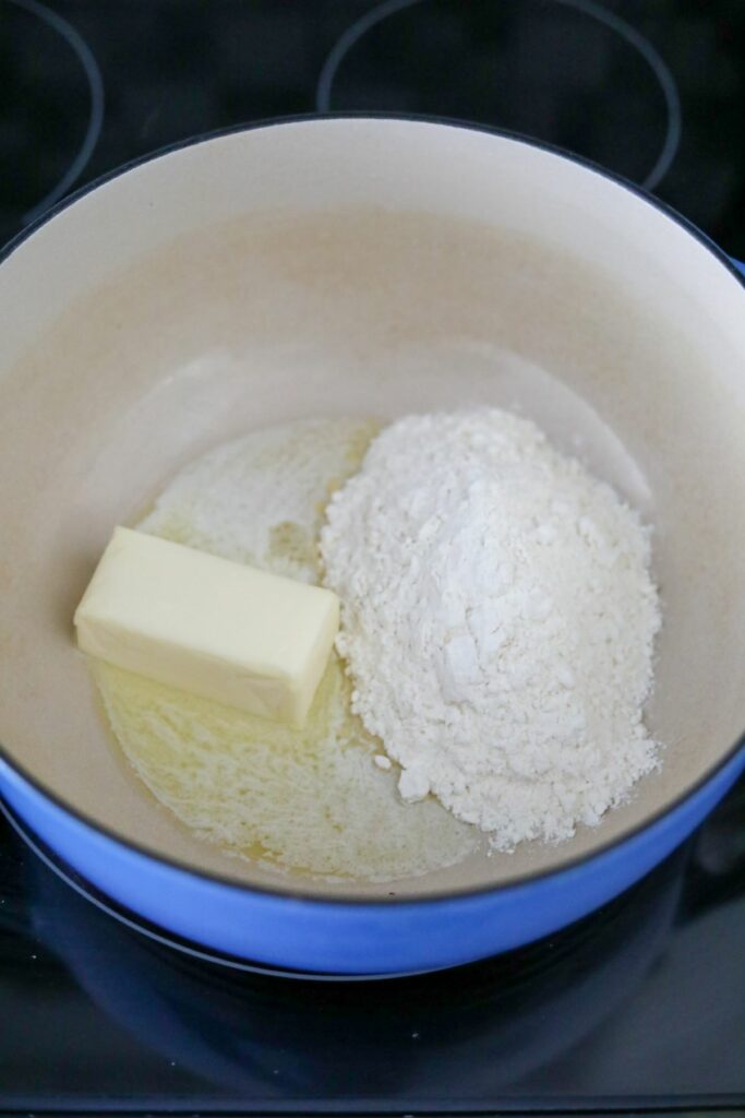 Flour and butter in a Dutch oven