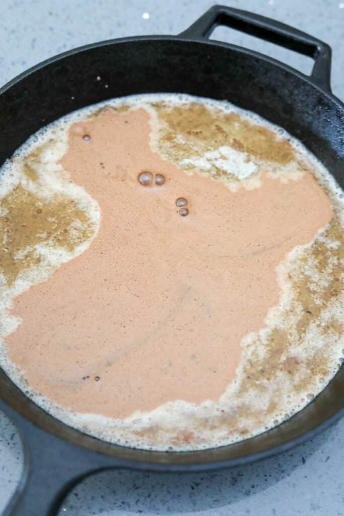Batter in a cast iron skillet