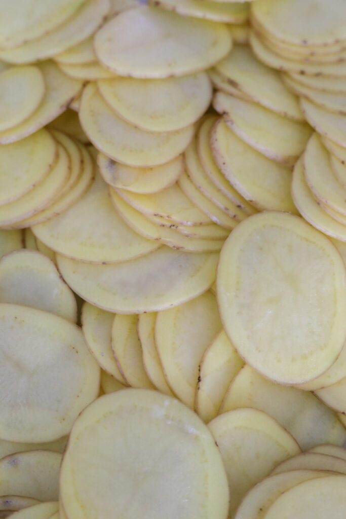 Thinly sliced potatoes