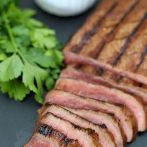 Partially sliced London broil