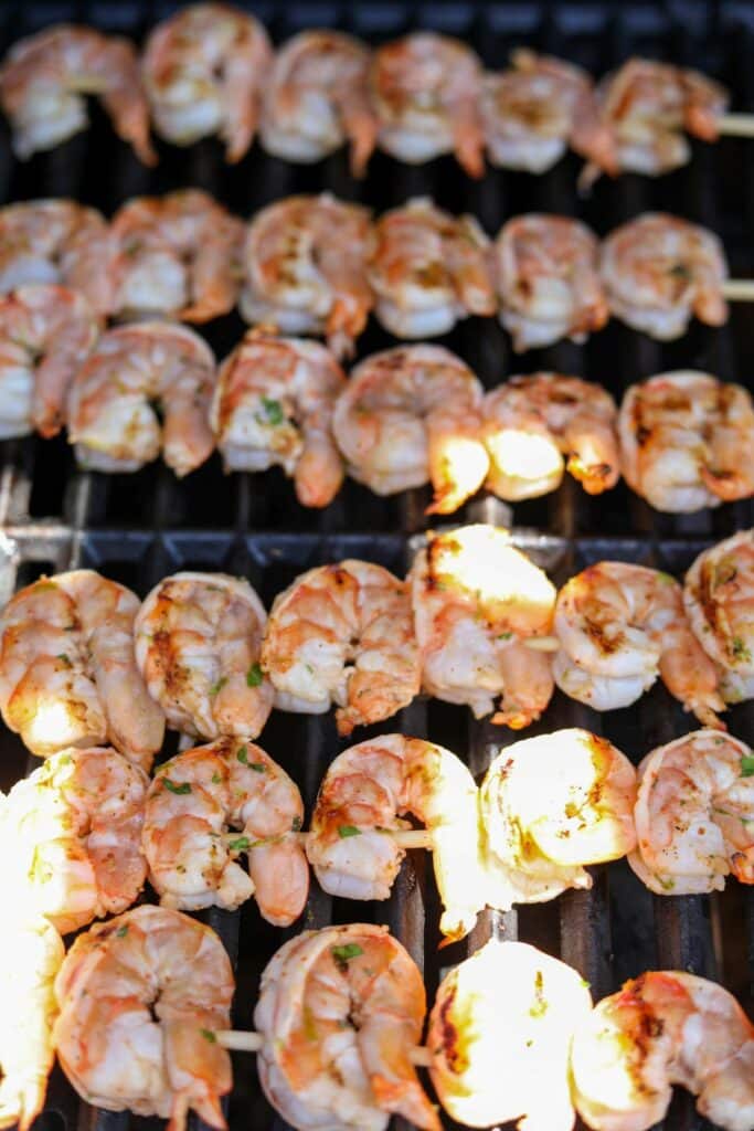 Cooked shrimp on a grill