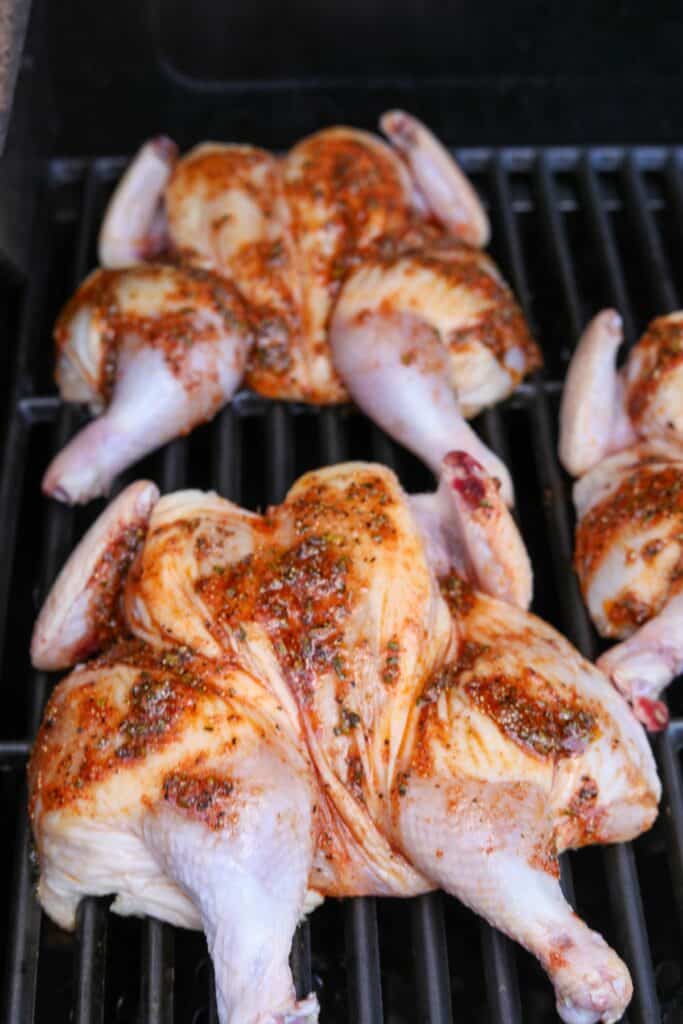 Cornish hens on a grill