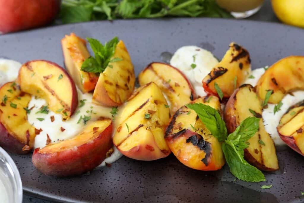 Cloe up of grilled peach salad