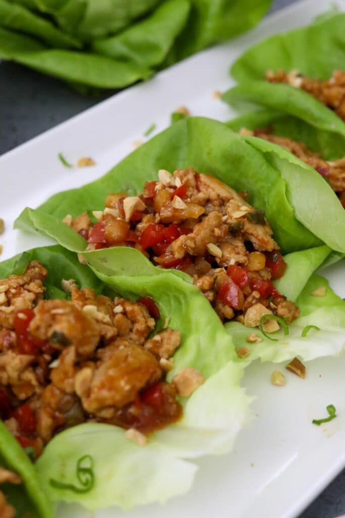 Close up of a chicken lettuce wraps