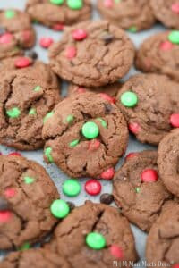 Chocolate chip m&m cookies in a mound