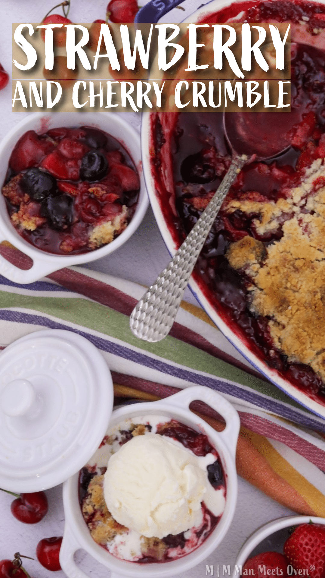 Strawberry and cherry crumble pinterest pin