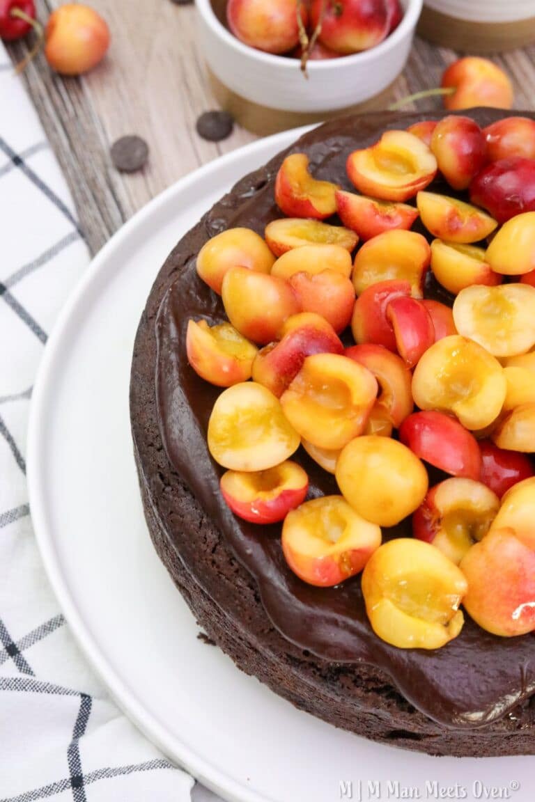 Half of the cake one a white plate