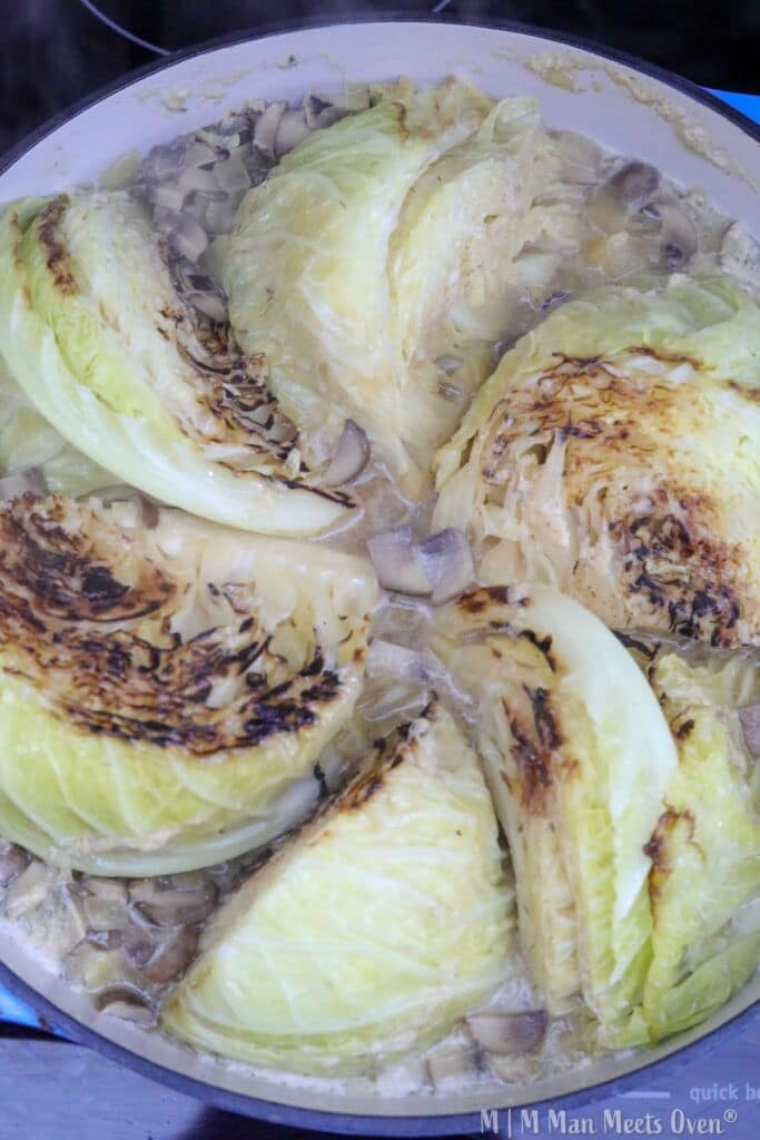 Cooked cabbage with golden edges