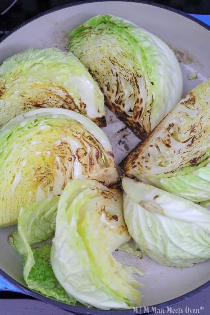 Seared melting cabbage in a pan
