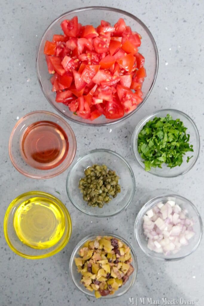 Ingredients for halibut relish preparation