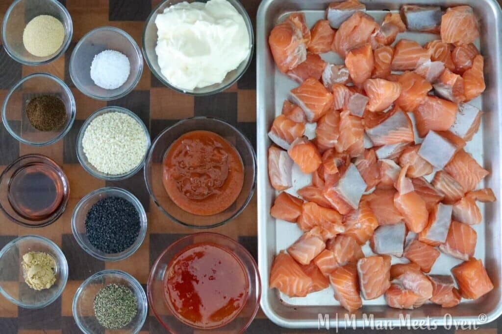 Ingredients for salmon nuggets preparation
