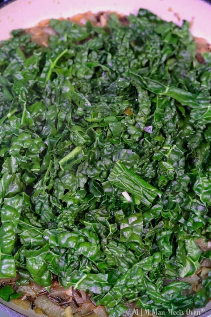 Freshly cooked kale in a pot
