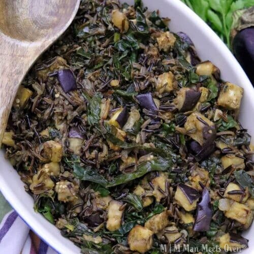 Vegetarian dish with wild rice and greens